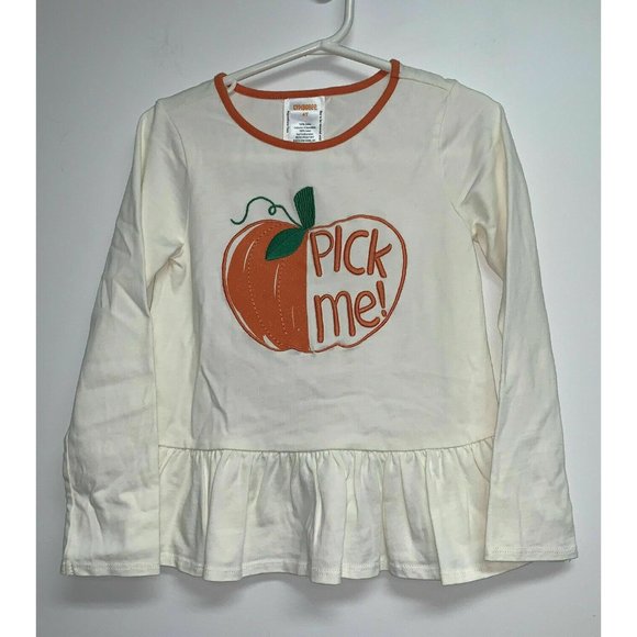 Gymboree Girls Pumpkin Long Sleeve Shirt Size 4T Pick Me Fall Tee T-shirt - Picture 1 of 4